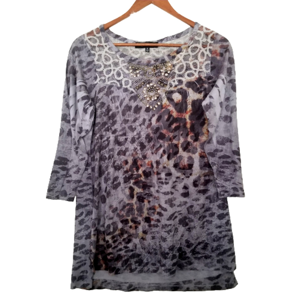 BLEU Top Black & Grey with Lace and beadwork - Size M